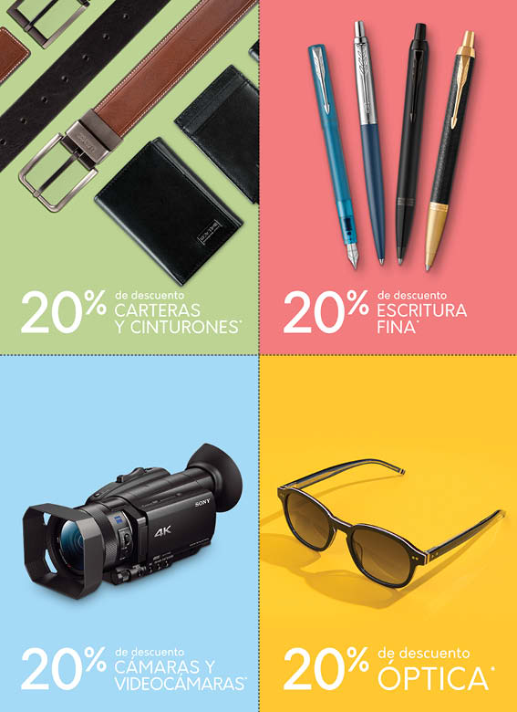 Cupón Carteras, Escritura Fina, Óptica y Camáras